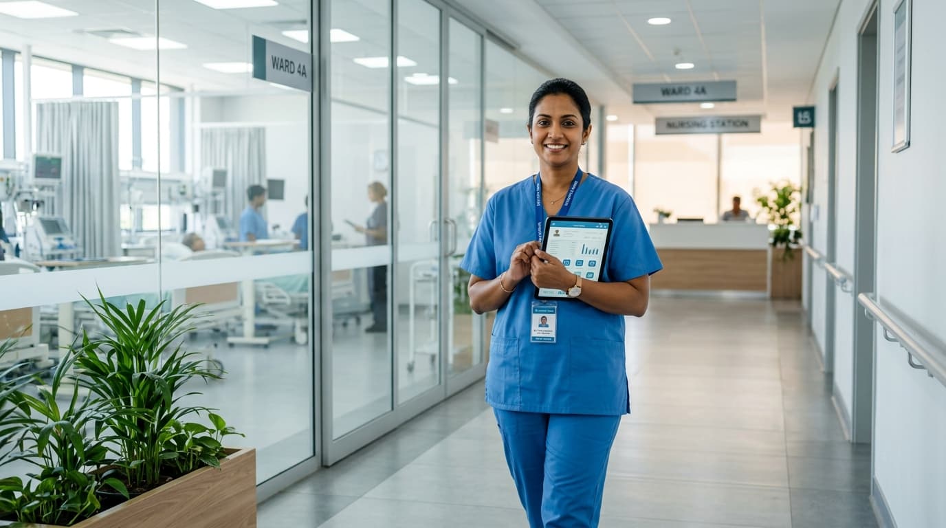 Sri Lankan Nurse Coordinating Digital Patient Triage in Hospital Ward